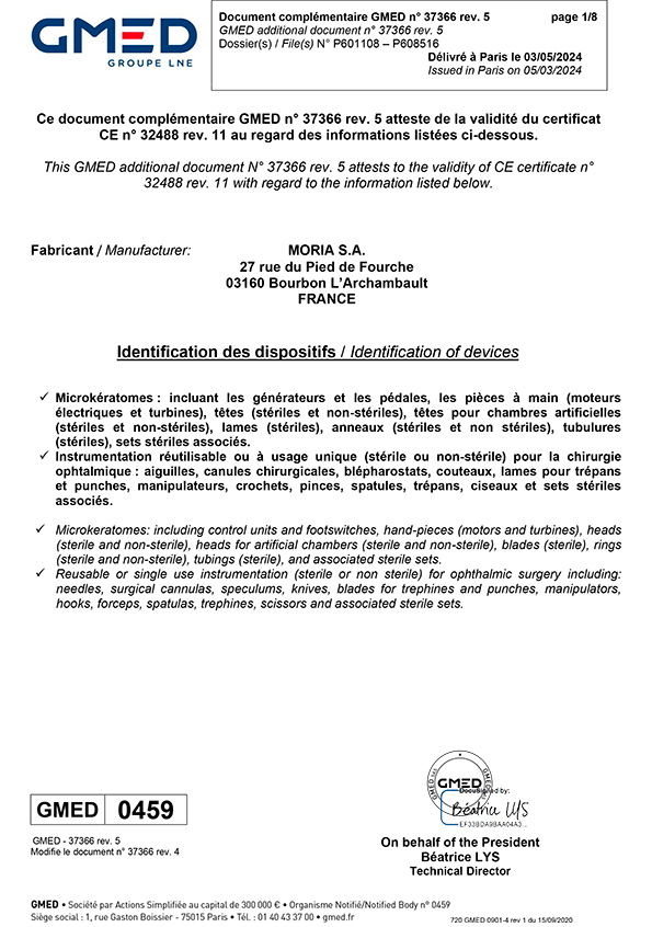 Moria Certificate GMED 37366 Rev.5