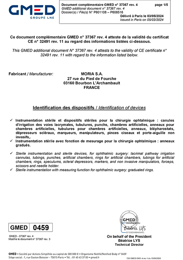 Moria Certificate GMED 37367 Rev.4